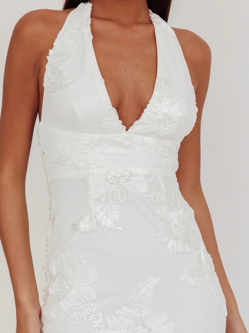 Selfie Leslie Cipriana Backless Halter Maxi Dress Embellished White
